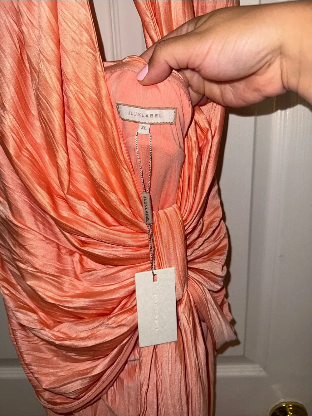 JLUXLABEL Peach Halter Knot-Front Maxi Dress